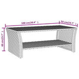 Coffee Table Black 100x50x40 cm Poly Rattan - Rear View