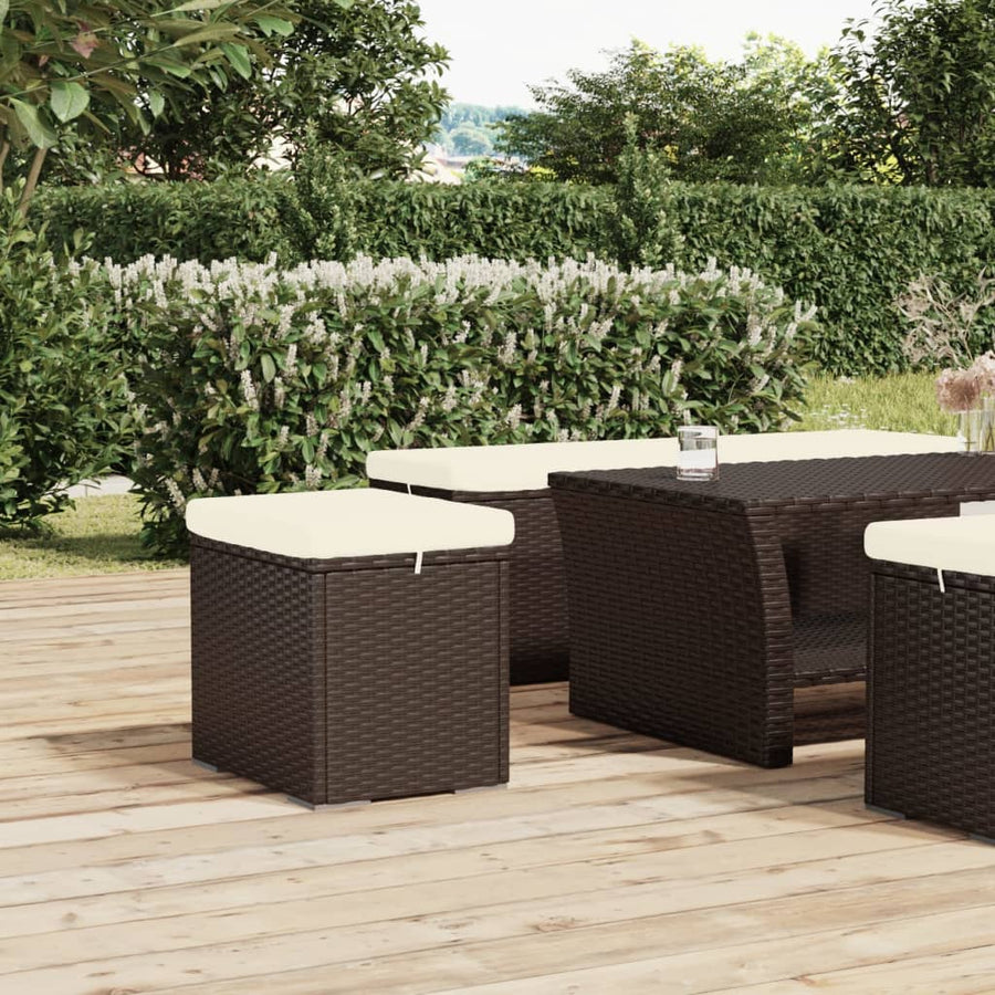 Ottoman with Cushion Brown 40x30x40 cm Poly Rattan