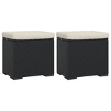 Ottomans with Cushions 2 pcs Black 40x30x40 cm Poly Rattan - Front View