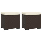 Ottomans with Cushions 2 pcs Brown 40x30x40 cm Poly Rattan - Front View