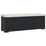 Ottoman Bench with Cushion Black 110x30x40 cm Poly Rattan - Front View