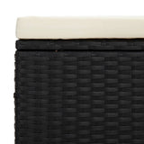 Ottoman Bench with Cushion Black 110x30x40 cm Poly Rattan - Close-Up Angle