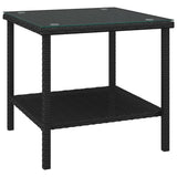 Side Table Black 45x45x45 cm Poly Rattan and Tempered Glass - Front View