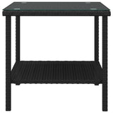 Side Table Black 45x45x45 cm Poly Rattan and Tempered Glass - Side View