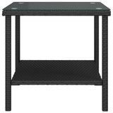 Side Table Black 45x45x45 cm Poly Rattan and Tempered Glass