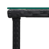 Side Table Black 45x45x45 cm Poly Rattan and Tempered Glass - 45-Degree Angle