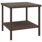 Side Table Brown 45x45x45 cm Poly Rattan and Tempered Glass - Front View