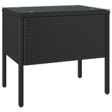 Side Table Black 53x37x48 cm Poly Rattan and Tempered Glass - Front View