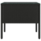 Side Table Black 53x37x48 cm Poly Rattan and Tempered Glass