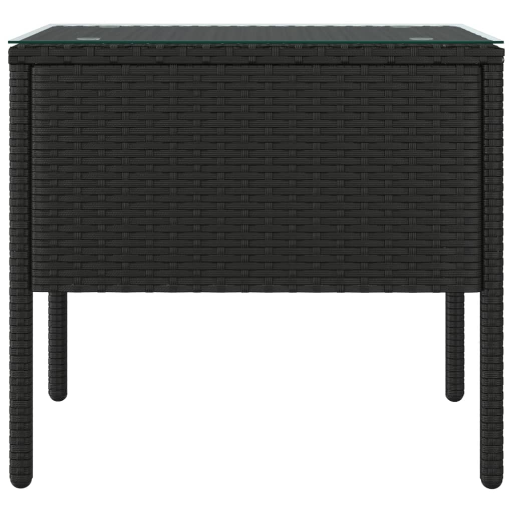 Side Table Black 53x37x48 cm Poly Rattan and Tempered Glass
