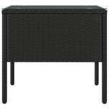 Side Table Black 53x37x48 cm Poly Rattan and Tempered Glass - Side View