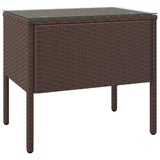 Side Table Brown 53x37x48 cm Poly Rattan and Tempered Glass - Front View