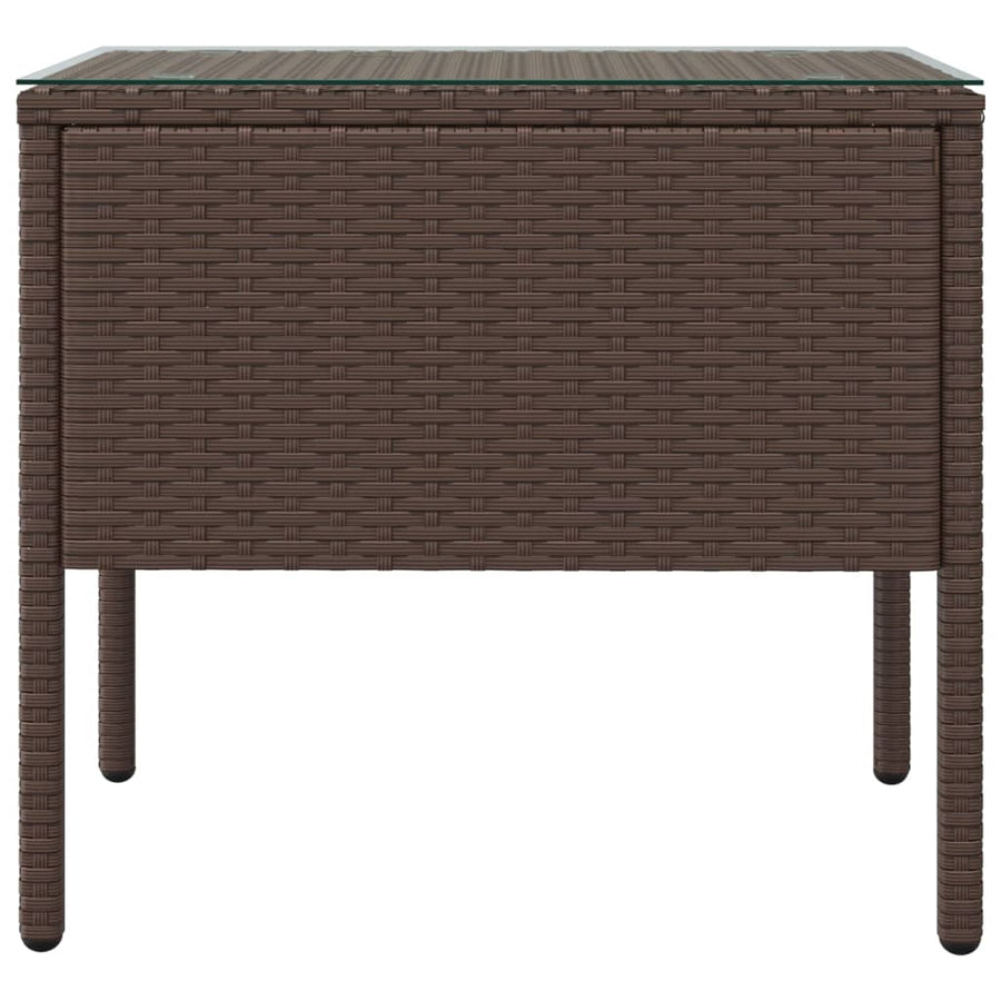 Side Table Brown 53x37x48 cm Poly Rattan and Tempered Glass