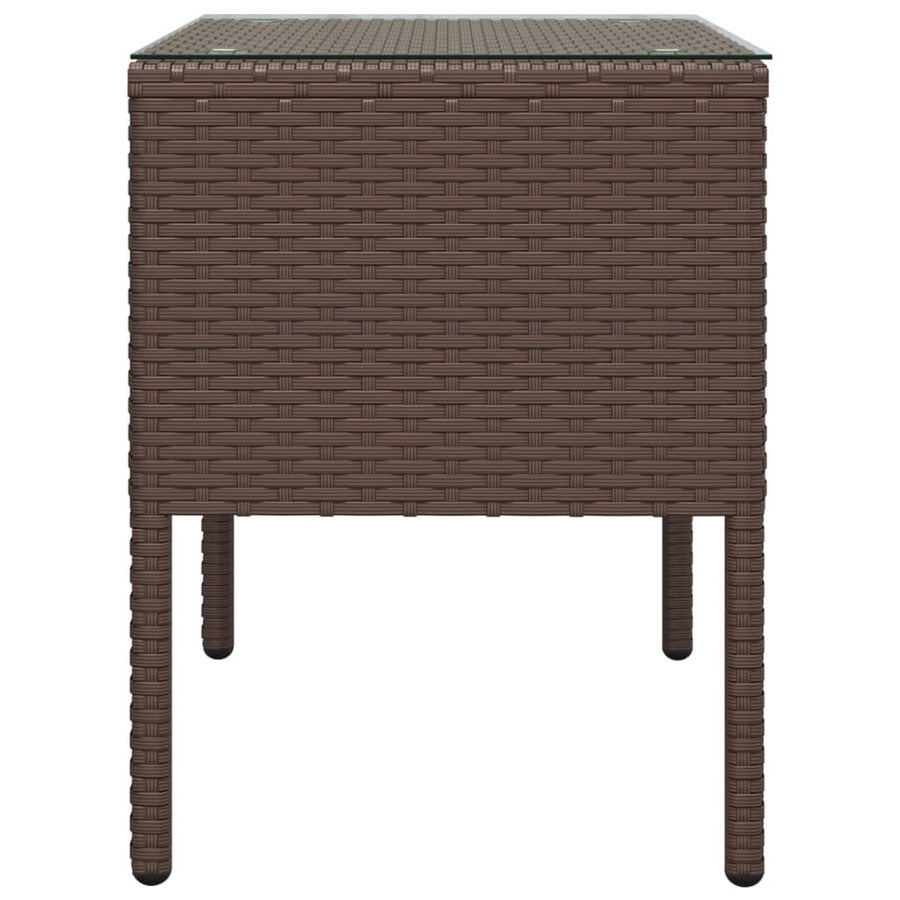 Side Table Brown 53x37x48 cm Poly Rattan and Tempered Glass