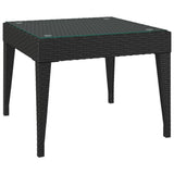 Side Table Black 50x50x38 cm Poly Rattan and Tempered Glass - Front View