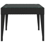 Side Table Black 50x50x38 cm Poly Rattan and Tempered Glass - Side View