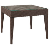 Side Table Brown 50x50x38 cm Poly Rattan and Tempered Glass - Front View