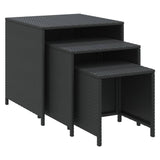 Nesting Tables 3 pcs Black Poly Rattan - Front View