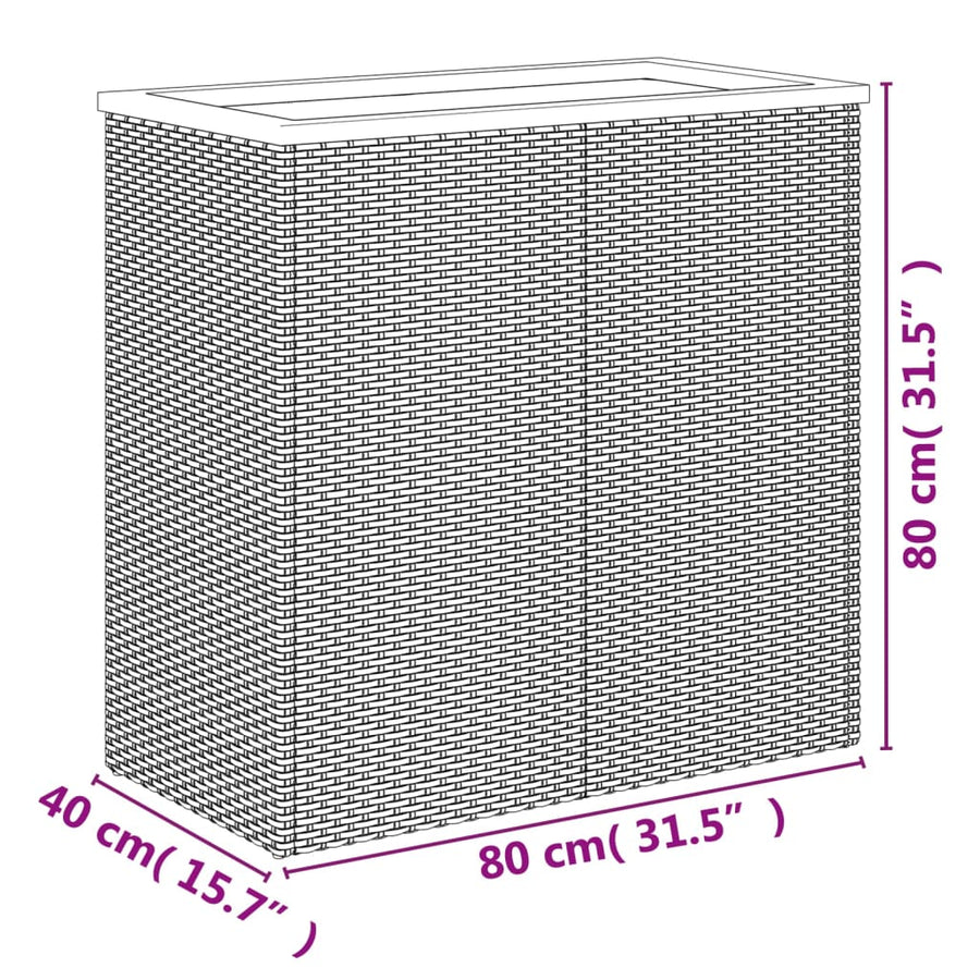 Planter Black 80x40x80 cm Poly Rattan
