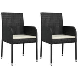 Garden Chairs with Cushions 2 pcs Poly Rattan Black - Front View