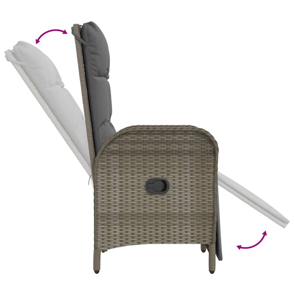 Outdoor Reclining Chairs with Cushions 2 pcs Poly Rattan Grey
