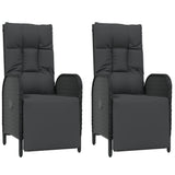 Outdoor Reclining Chairs with Cushions 2 pcs Poly Rattan Black - Front View