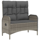 Reclining Garden Bench with Cushions 107 cm Poly Rattan Grey - Front View