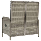 Reclining Garden Bench with Cushions 107 cm Poly Rattan Grey - 45-Degree Angle
