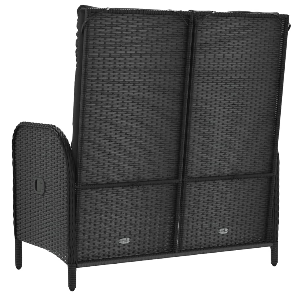 Reclining Garden Bench with Cushions 107 cm Poly Rattan Black