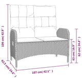Reclining Garden Bench with Cushions 107 cm Poly Rattan Black