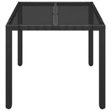 Garden Table with Glass Top Black 90x90x75 cm Poly Rattan - Side View