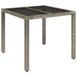 Garden Table with Glass Top Grey 90x90x75 cm Poly Rattan - Front View