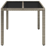 Garden Table with Glass Top Grey 90x90x75 cm Poly Rattan - Side View
