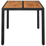 Garden Table with Wooden Top Black 90x90x75 cm Poly Rattan - Side View