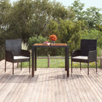 Garden Table with Wooden Top Black 90x90x75 cm Poly Rattan