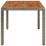 Garden Table with Wooden Top Grey 90x90x75 cm Poly Rattan - Side View
