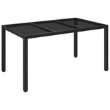 Garden Table with Glass Top Black 150x90x75 cm Poly Rattan - Front View