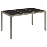 Garden Table with Glass Top Grey 150x90x75 cm Poly Rattan - Front View
