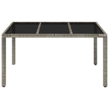 Garden Table with Glass Top Grey 150x90x75 cm Poly Rattan - Side View