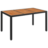 Garden Table with Wooden Top Black 150x90x75 cm Poly Rattan - Front View