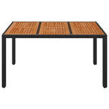 Garden Table with Wooden Top Black 150x90x75 cm Poly Rattan