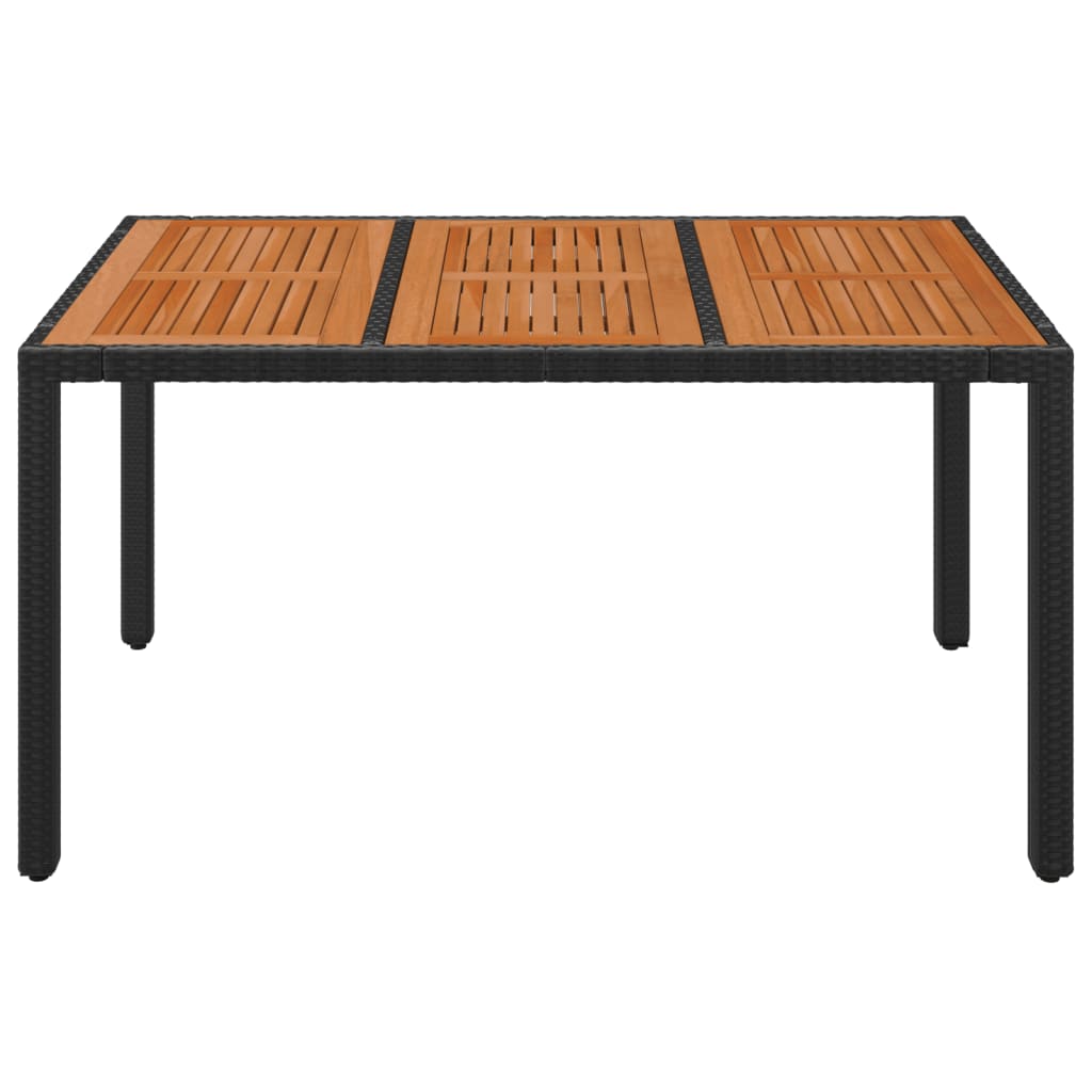 Garden Table with Wooden Top Black 150x90x75 cm Poly Rattan