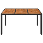 Garden Table with Wooden Top Black 150x90x75 cm Poly Rattan