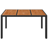 Garden Table with Wooden Top Black 150x90x75 cm Poly Rattan - Side View