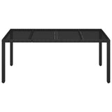 Garden Table with Glass Top Black 190x90x75 cm Poly Rattan - Side View