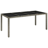 Garden Table with Glass Top Grey 190x90x75 cm Poly Rattan - Front View