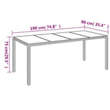 Garden Table with Glass Top Grey 190x90x75 cm Poly Rattan - Close-Up Angle