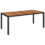 Garden Table with Wooden Top Black 190x90x75 cm Poly Rattan - Front View