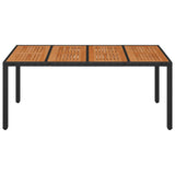 Garden Table with Wooden Top Black 190x90x75 cm Poly Rattan