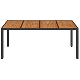 Garden Table with Wooden Top Black 190x90x75 cm Poly Rattan - Side View